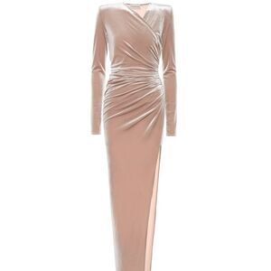 Alexandre Vauthier Velvet Tan Gown Gathered High Slit dress S 38 6 New